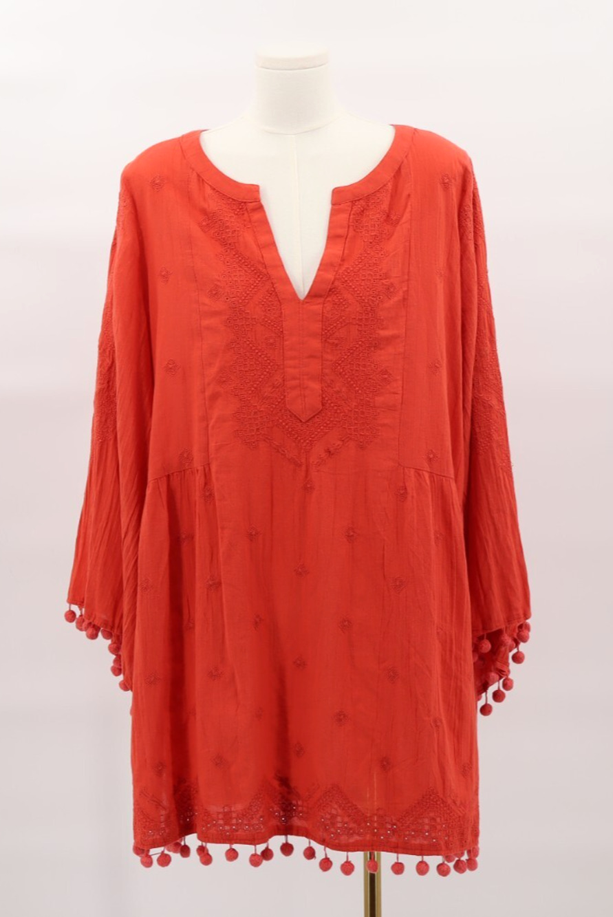 Sundance NWT Nikkia Cover-Up Sz M Embroidered Orange Cotton Cruise